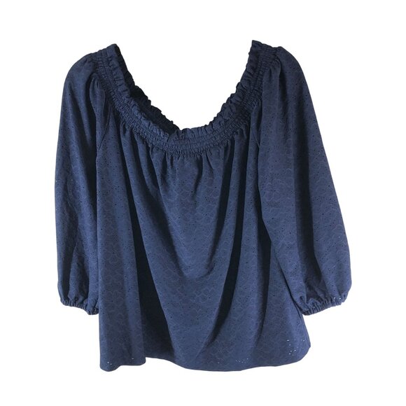 Michael Kors Tops - Michael Kors Womens Off Shoulder Blouse Eyelet Floral Navy Blue L